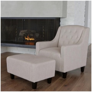 Canberra Fabric Armchair & Ottoman in Natural Linen