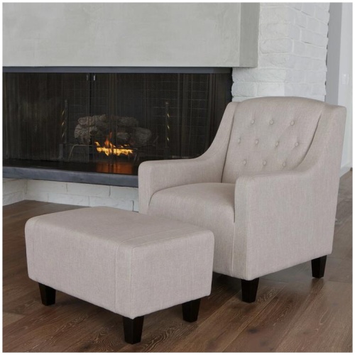 Canberra Fabric Armchair & Ottoman in Natural Linen