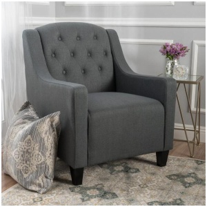 Canberra Linen Fabric Tufted Armchair in Dark Grey