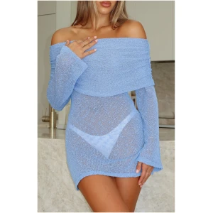 Can't Leave Me Long Sleeve Boucle Mini Dress Cornflower Blue