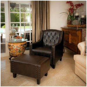 Coogee Bonded Leather Armchair & Ottoman in Brown