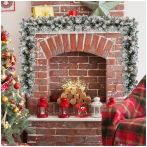 Costway270CM Flocked Christmas Rattan with Timer & LED Lights for Mantle