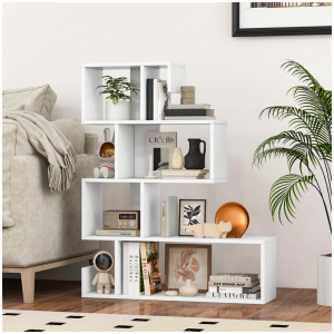 Costway5-Tier S-Shaped Bookshelf Z-Shelf Freestanding Storage Rack-White