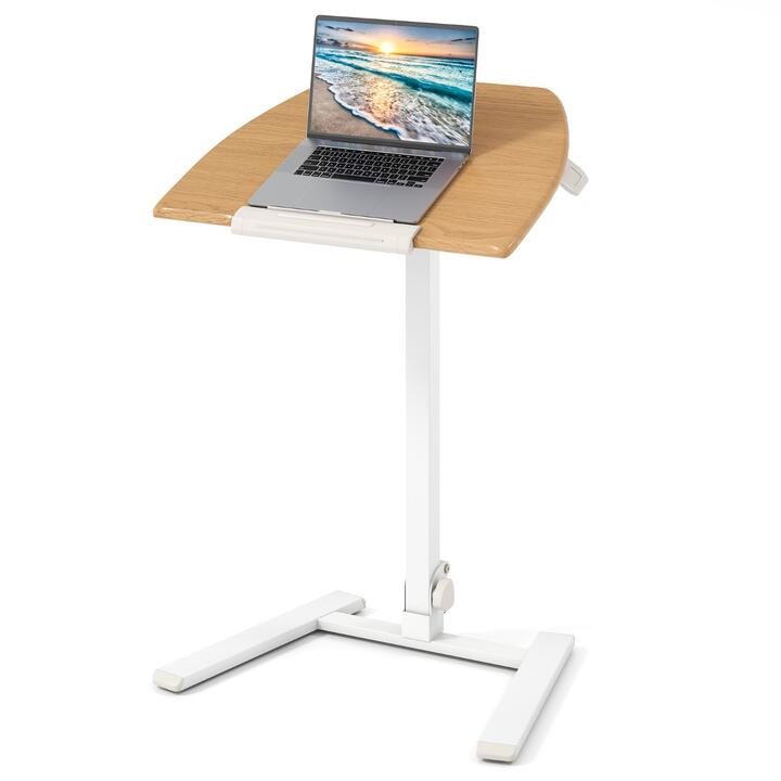CostwayFoldable Mobile Standing Desk with 90° Tiltable Tabletop-Natural