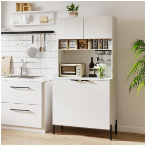 CostwayKitchen Pantry Cabinet with Charging Station 164 cm Tall Wine Bar Cabinet-White
