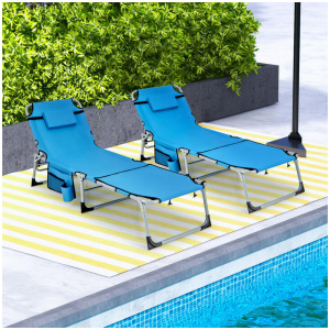 CostwayOutdoor Folding Chaise Lounge Chair 5-position Lounge Chair-Blue