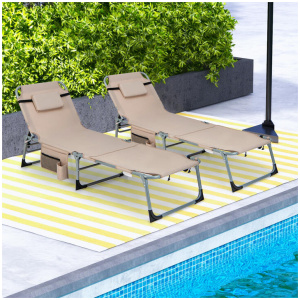 CostwayOutdoor Folding Chaise Lounge Chair 5-position Lounge Chair-Brown