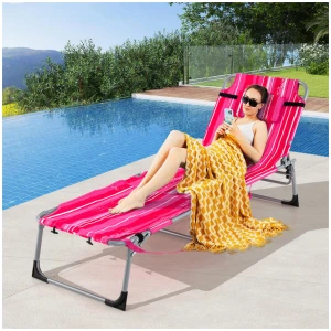 CostwayOutdoor Folding Chaise Lounge Chair 5-position Lounge Chair-Pink
