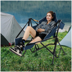 CostwayOversized Hammock Camping Chair with Footrest and Cup Holder-Blue