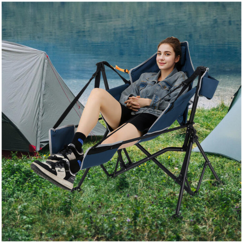 CostwayOversized Hammock Camping Chair with Footrest and Cup Holder-Blue