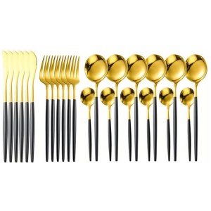Deluxe Cutlery Set - Black & Gold