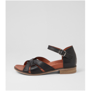 Diana Ferrari Domin Df Black Leather Black Sandals Womens Shoes Casual Sandals Flat Sandals