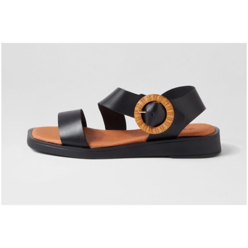 Diana Ferrari Jangel Df Black Leather Black Sandals Womens Shoes Casual Sandals Flat Sandals