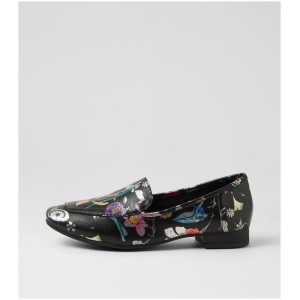 Diana Ferrari Temimie Df Black Base Floral Leather Black Base Floral Shoes Womens Shoes Dress Flat Shoes