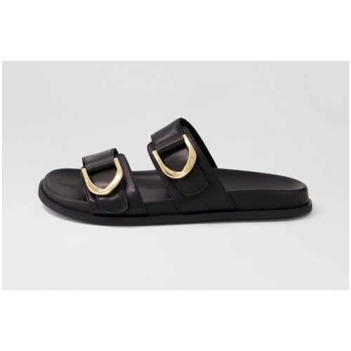 Diana Ferrari Varrah Df Black Leather Black Sandals Womens Shoes Casual Sandals Flat Sandals