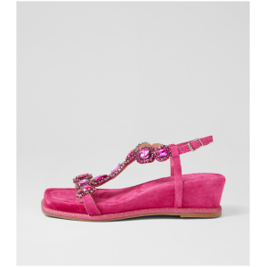 Django & Juliette Arezzo Dj Fuchsia Suede Jewels Fuchsia Sandals Womens Shoes Casual Heeled Sandals