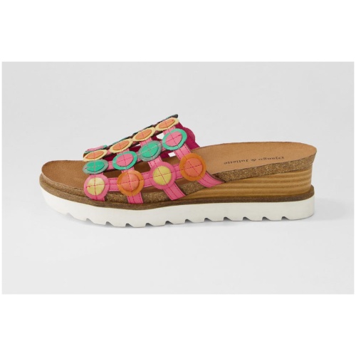 Django & Juliette Badabing Dj Fuchsia Bright Multi Leather Fuchsia Bright Multi Sandals Womens Shoes Casual Sandals Flat Sandals