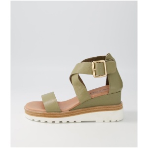 Django & Juliette Becker Dj Khaki White Sole Leather Khaki White Sole Sandals Womens Shoes Casual Heeled Sandals