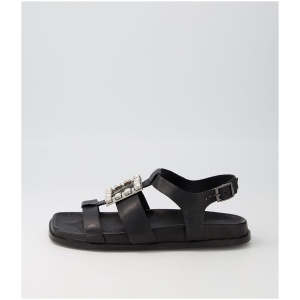 Django & Juliette Daisuke Dj Black Black Sole Leather Black Black Sole Sandals Womens Shoes Casual Sandals Flat Sandals