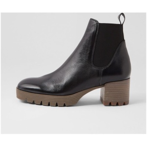 Django & Juliette Dunkan Dj Black Natural Heel Leather Black Natural Heel Boots Womens Shoes Casual Ankle Boots