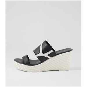 Django & Juliette Elah Dj Black White Leather Black White Sandals Womens Shoes Casual Heeled Sandals