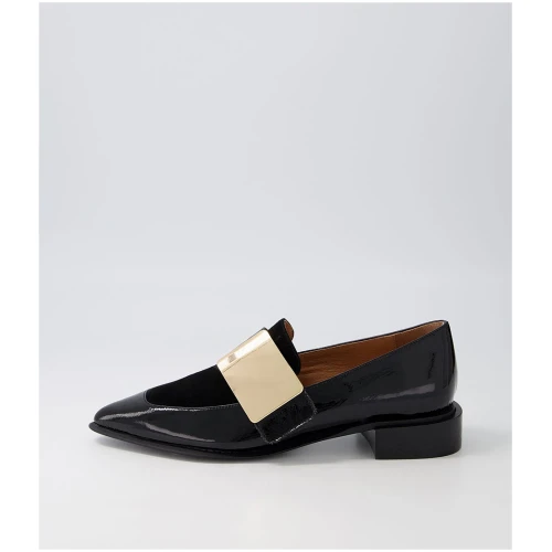 Django & Juliette Ering Dj Black Black Gold Patent Suede Black Black Gold Shoes Womens Shoes Casual Flat Shoes