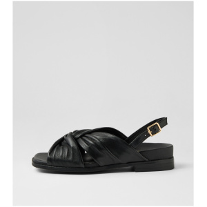 Django & Juliette Exiro Dj Black Leather Black Sandals Womens Shoes Casual Sandals Flat Sandals