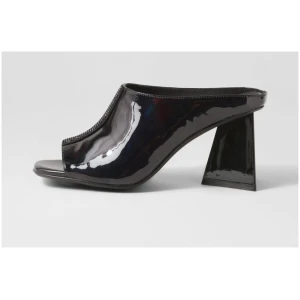 Django & Juliette Halley Dj Black Mirror Patent Leather Black Mirror Sandals Womens Shoes Dress Heeled Sandals