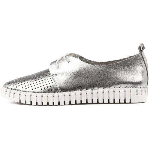 Django & Juliette Huston Silver Leather Silver Sneakers Womens Shoes Casual Casual Sneakers