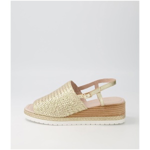 Django & Juliette Issah Dj Old Gold Weave Leather Old Gold Sandals Womens Shoes Casual Heeled Sandals