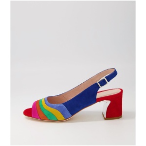 Django & Juliette Jabriele Dj New Bright Multi Suede New Bright Multi Sandals Womens Shoes Dress Heeled Sandals