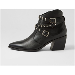 Django & Juliette Jollop Dj Black Black Heel Leather Black Black Heel Boots Womens Shoes Ankle Boots