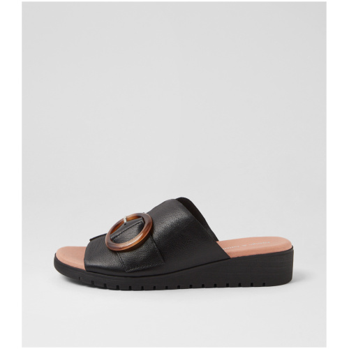 Django & Juliette Madelle Dj Black Black Sole Leather Black Black Sole Sandals Womens Shoes Casual Sandals Flat Sandals