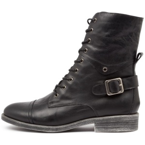 Django & Juliette Mekhi Black Leather Black Boots Womens Shoes Casual Ankle Boots