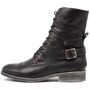 Django & Juliette Mekhi Black Leather Black Boots Womens Shoes Casual Ankle Boots