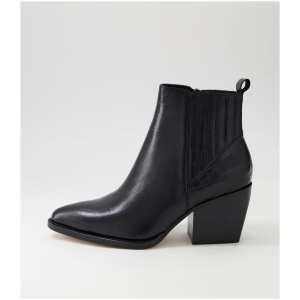 Django & Juliette Morene Dj Black Black Heel Croc Leather Black Black Heel Boots Womens Shoes Casual Ankle Boots