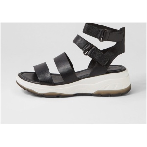 Django & Juliette Ommo Dj Black White & Black Leather Black White & Black Sandals Womens Shoes Casual Sandals Flat Sandals