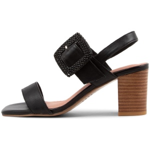 Django & Juliette Peace Dj Black Black Leather Buckle Black Black Sandals Womens Shoes Casual Heeled Sandals
