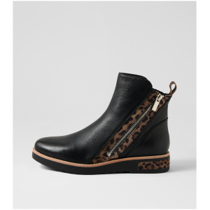 Django & Juliette Rhain Dj Black Taupe Leopard Leather Suede Black Taupe Leopard Boots Womens Shoes Ankle Boots