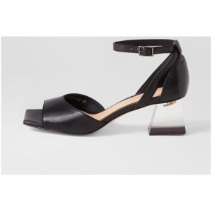 Django & Juliette Rissy Dj Black Leather Black Sandals Womens Shoes Dress Heeled Sandals