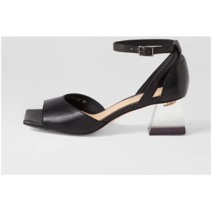 Django & Juliette Rissy Dj Black Leather Black Sandals Womens Shoes Dress Heeled Sandals