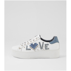 Django & Juliette Wayoras Dj White Blue Denim Leather White Blue Denim Sneakers Womens Shoes Casual Casual Sneakers