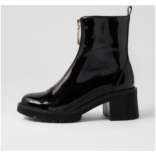 Django & Juliette Zosia Dj Black Patent Leather Black Boots Womens Shoes Casual Ankle Boots
