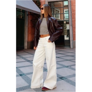 Elena Low Rise Wide Leg Jeans Cream