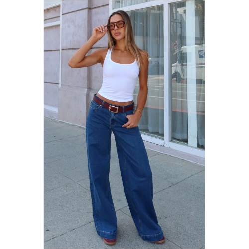 Elena Low Rise Wide Leg Jeans True Blue