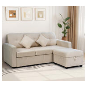 Elwine 3 Seater Chaise Sofa With Ottoman Neutral