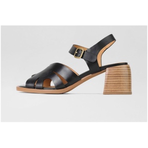 Eos Isa Eo Black Leather Black Sandals Womens Shoes Casual Heeled Sandals