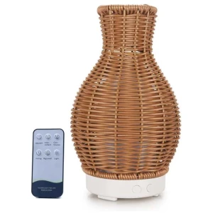 Essential Oil Aroma Diffuser and Remote - 100ml Rattan Vase Mist Humidifier
