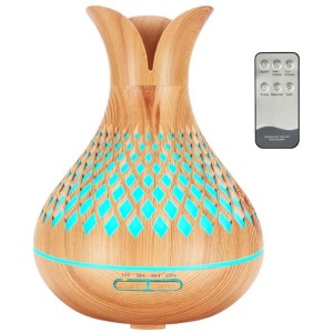 Essential Oil Aroma Diffuser and Remote - 500ml Vase Flower Wood Mist Humidifier