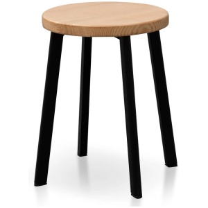 Ex Display - James 46cm Natural Wooden Seat Low Stool - Black Legs by Interior Secrets - AfterPay Available